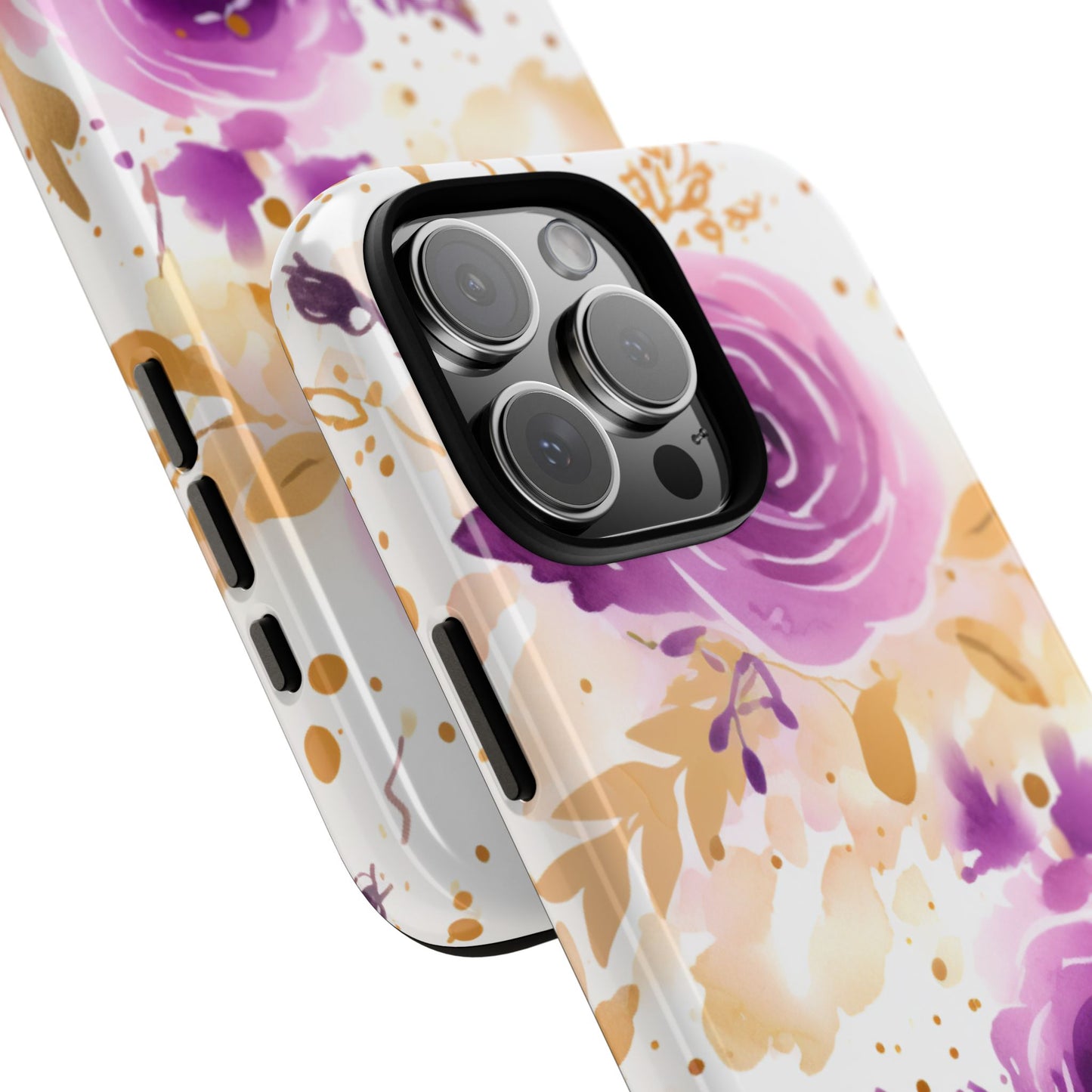 Purple Bloom Watercolor Mobile Case – Artistic Elegance in Gold & Lilac