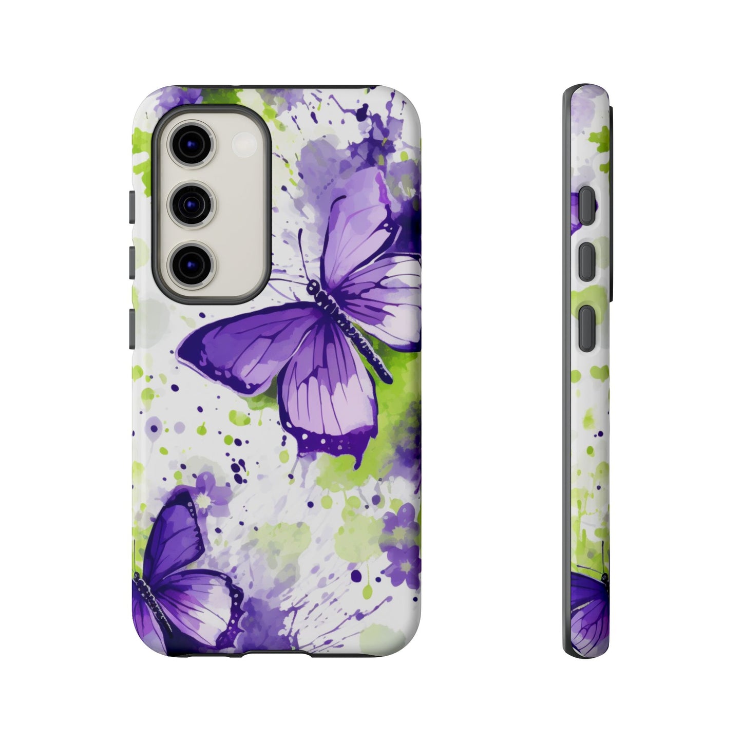 Vibrant Purple Butterfly Splash Mobile Cover – Artistic Green & Violet Aesthetic