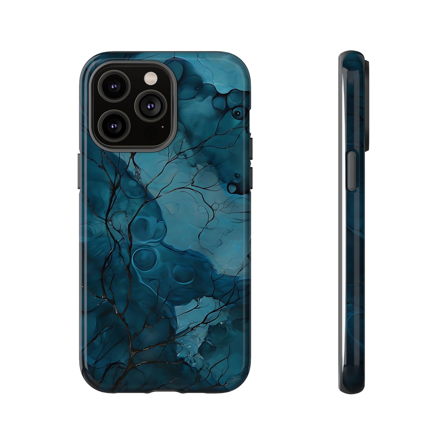 Surreal Abstract Digital Art With Deep Teal And Navy Hues phone case design