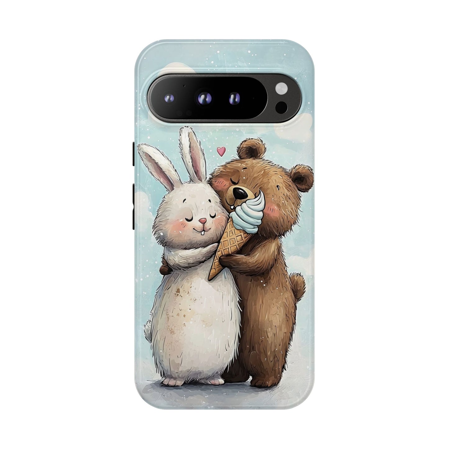 Cozy Bunny & Bear Ice Cream Love - Cute Anime Phone Case for iPhone, Samsung, Google Pixel