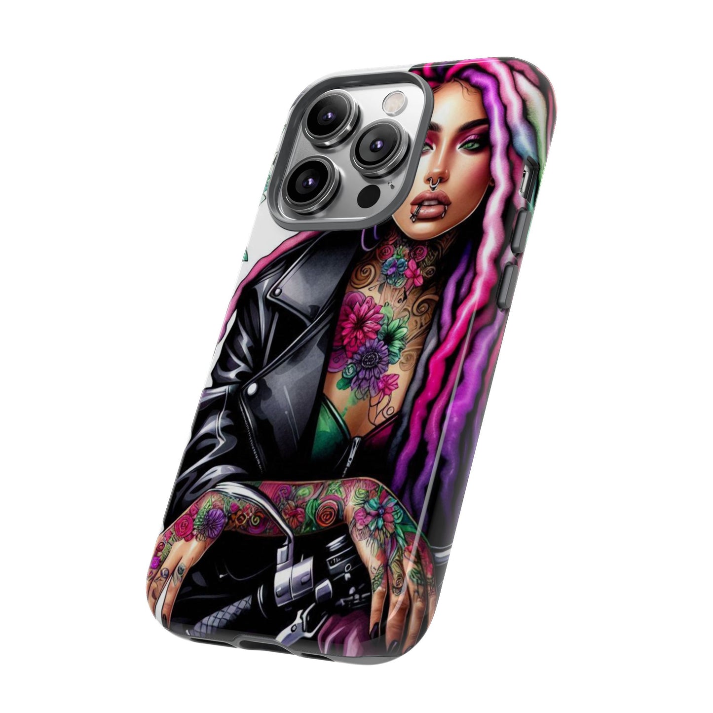 Neon Rebel – Vibrant Biker Queen Mobile Cover
