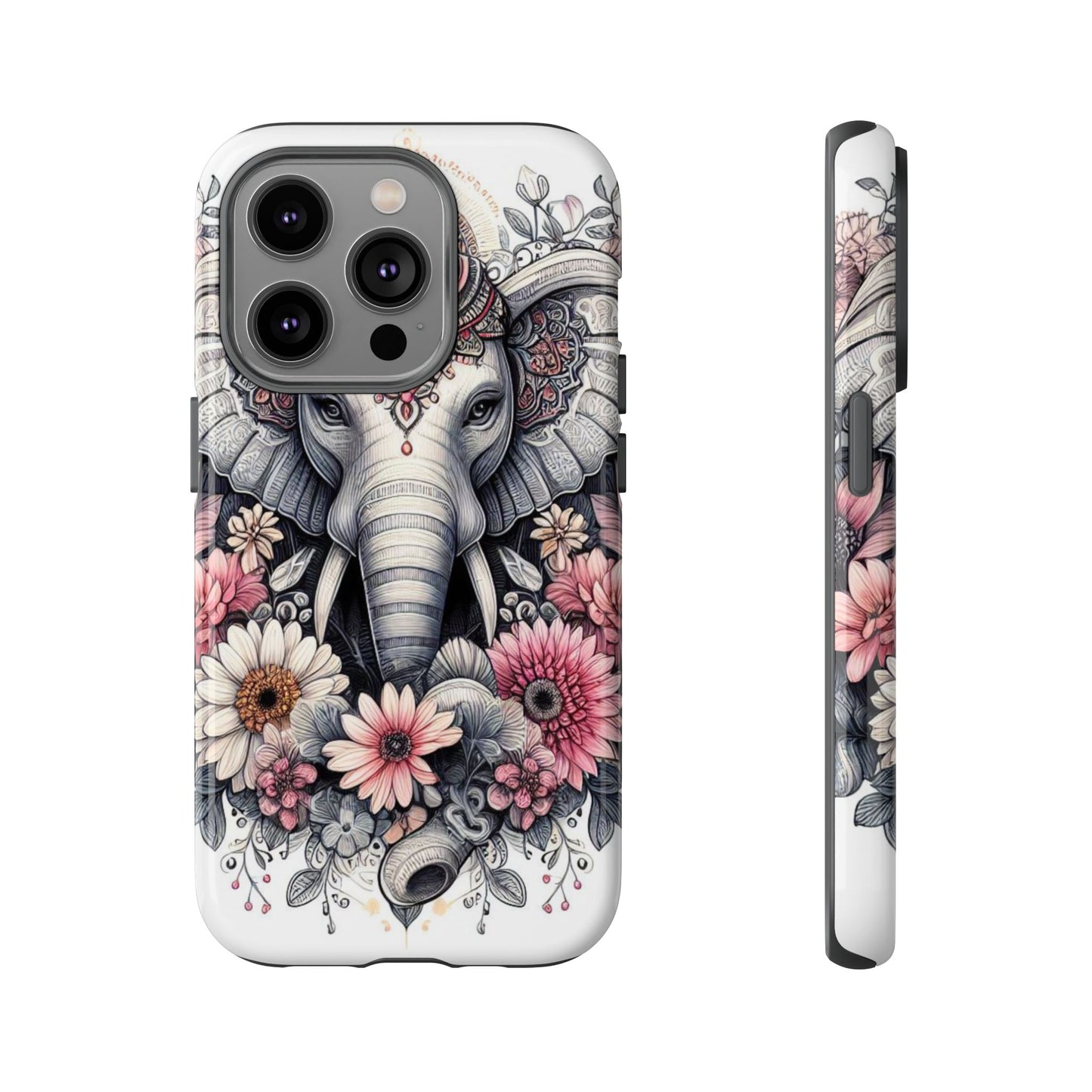 Royal Elephant Mandala Phone Case – Intricate Bohemian Floral Design