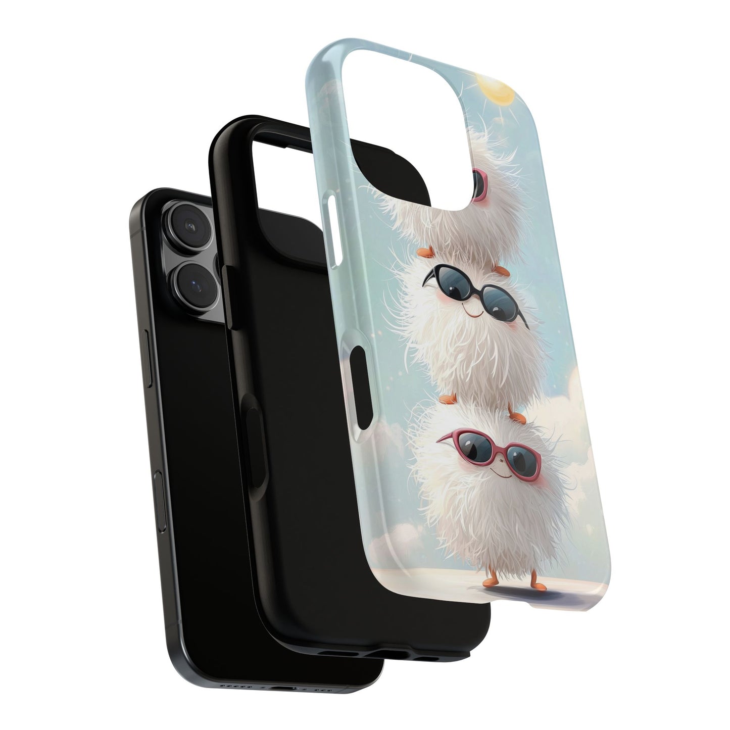 Fluffy Anime Phone Case – Cute Kawaii Fuzzy Creatures, Aesthetic Pastel Art, Soft Cloudy Background, iPhone, Samsung & Google Pixel Case