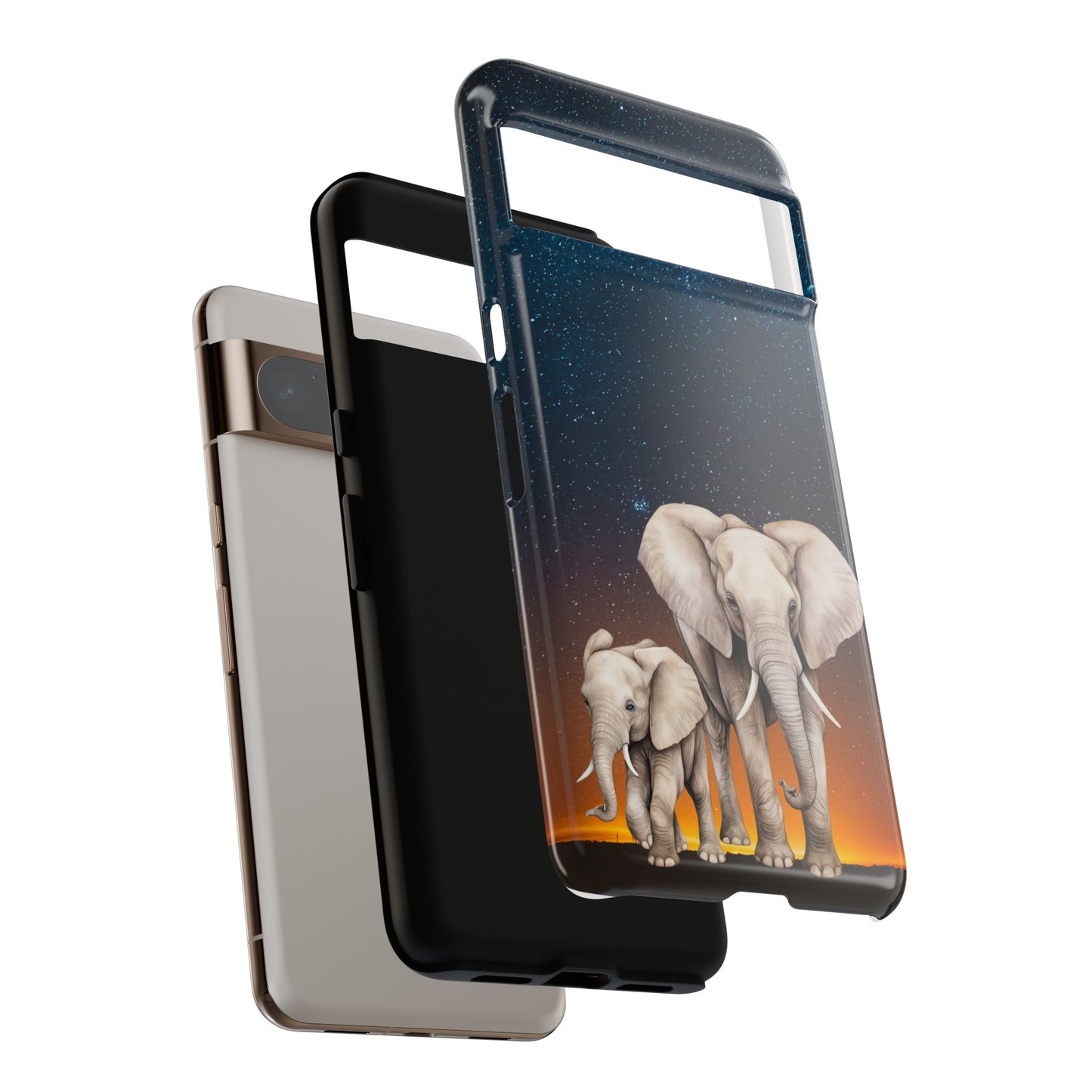 Starry Safari Elephant Family Mobile Cover – Cosmic Wildlife Aesthetic