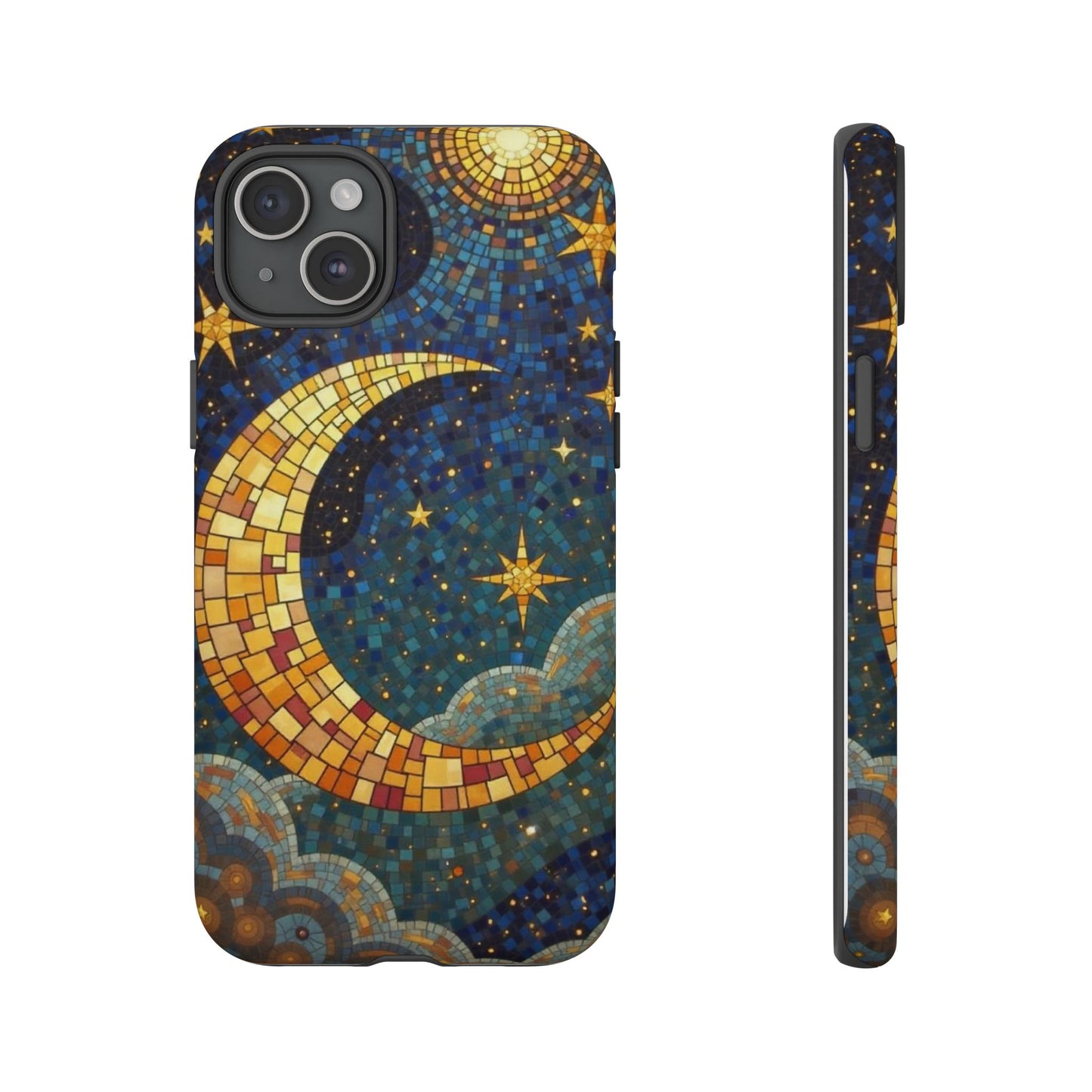 Golden Crescent: Mosaic Moon and Starry Night