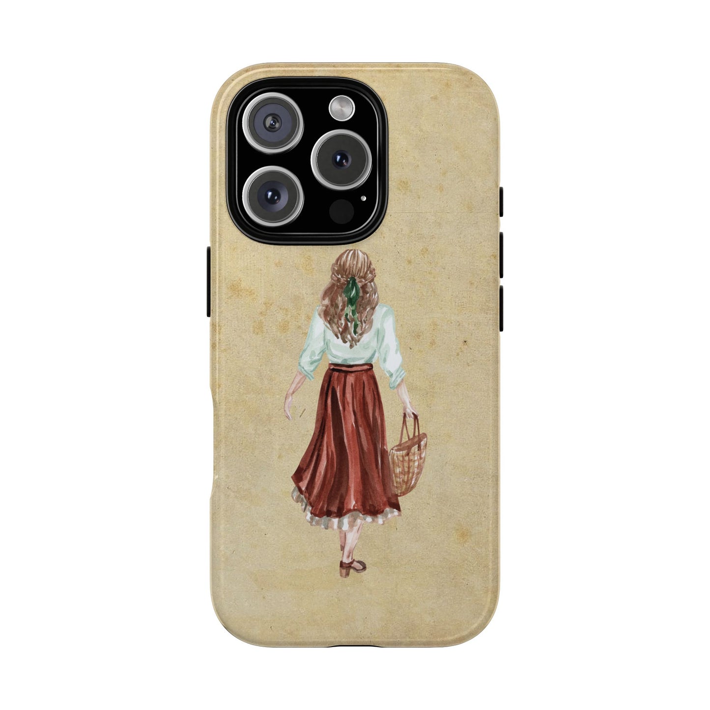 Minimal Vintage Girl with Bag Phone Case – Aesthetic Beige Design for iPhone, Samsung & Google Pixel