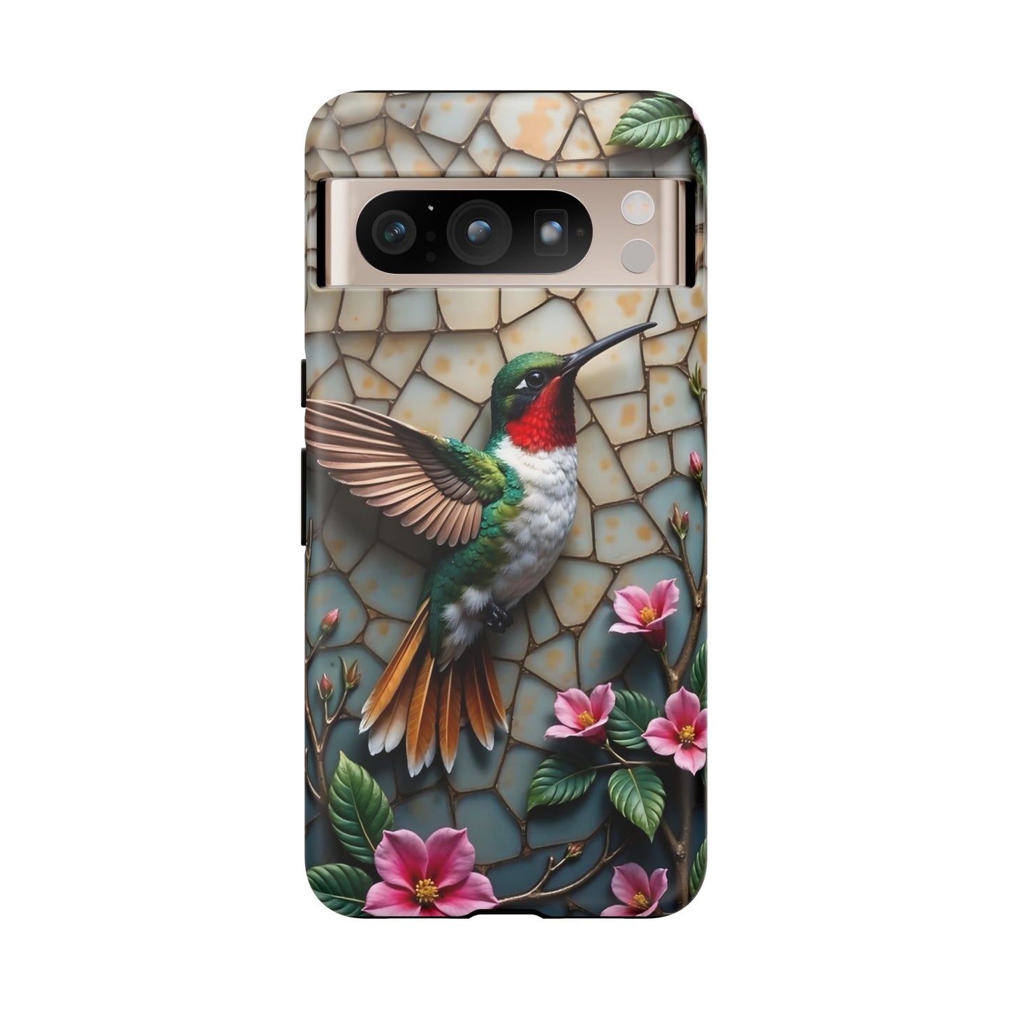 Vivid Hummingbird with Blossoming Branches | Artistic Mosaic Style