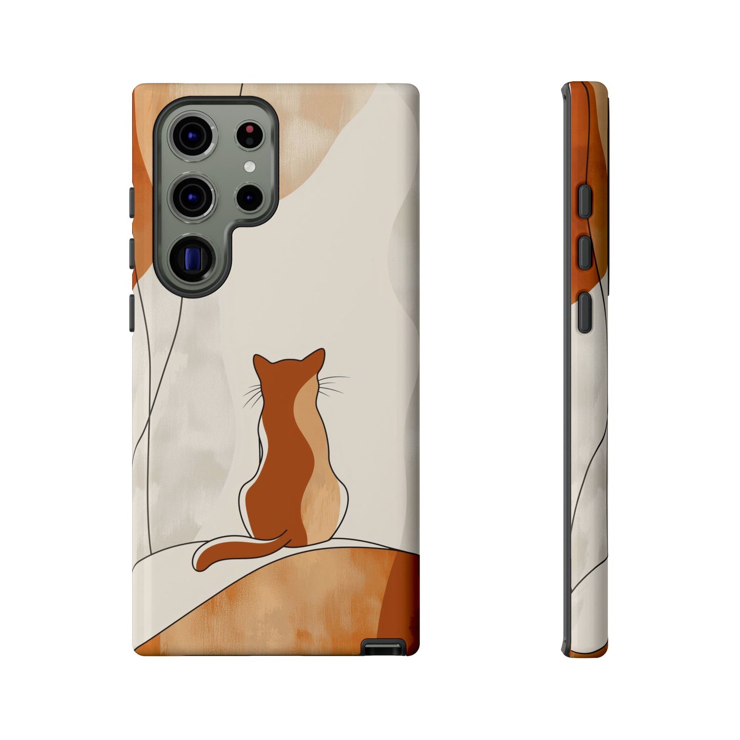 Contemplative Cat: Minimalist Sunset Phone Case for iPhone, Samsung & Pixel