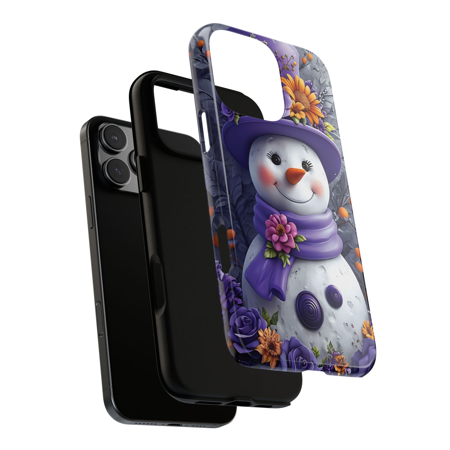Cheerful Snowman With Colorful Floral Hat And Scarf phone case design