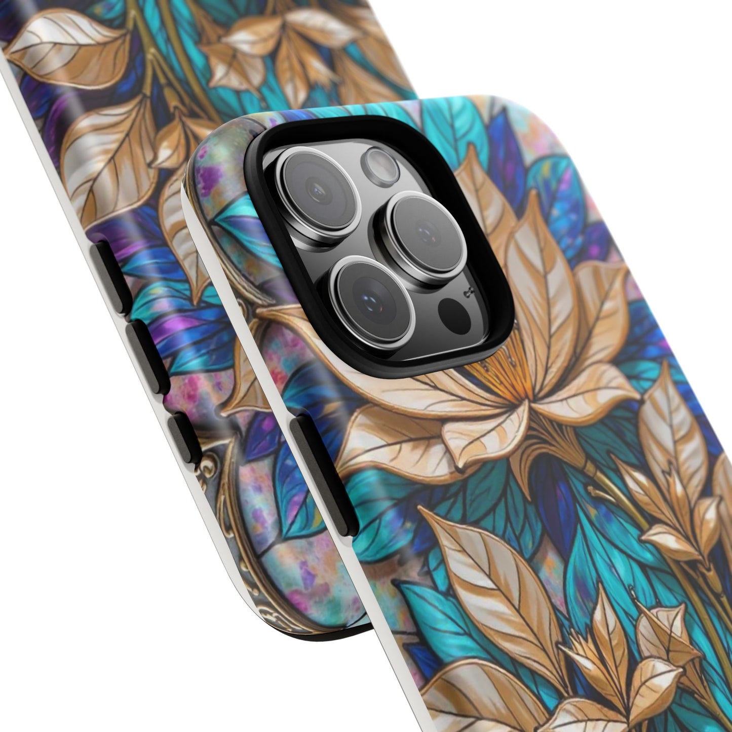Majestic Golden Blossoms on Mosaic Blue Splendor