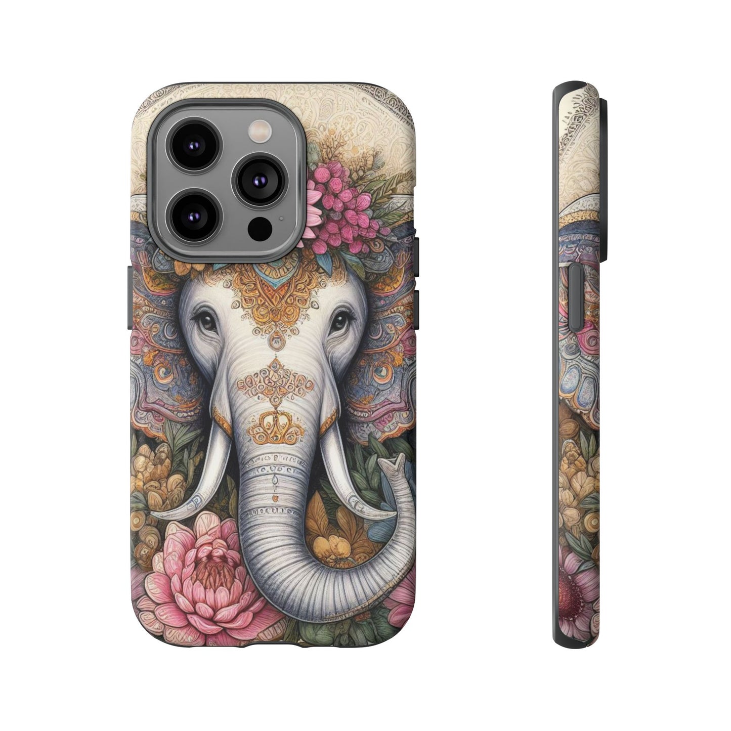 Elegant Floral Elephant Mobile Cover – Royal Mandala Art