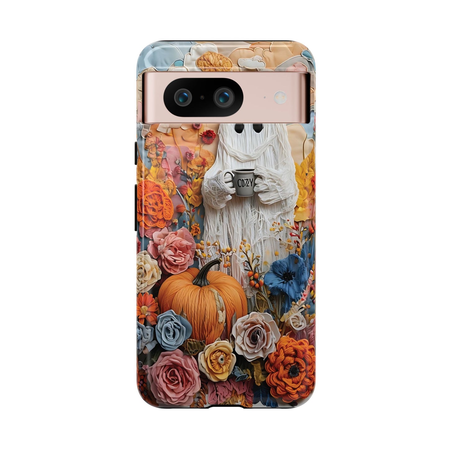 Colorful Whimsical Artwork of Ghost in Autumn Scene phone case design.