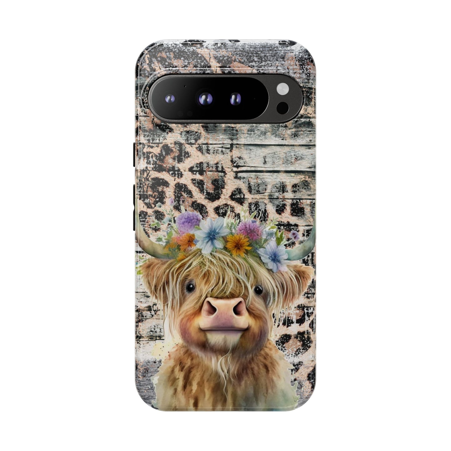 Leopard Print Heifer Phone Case - iPhone, Samsung & Google Pixel Cover - Artistic Cow Phone Case, Animal Lover Gift