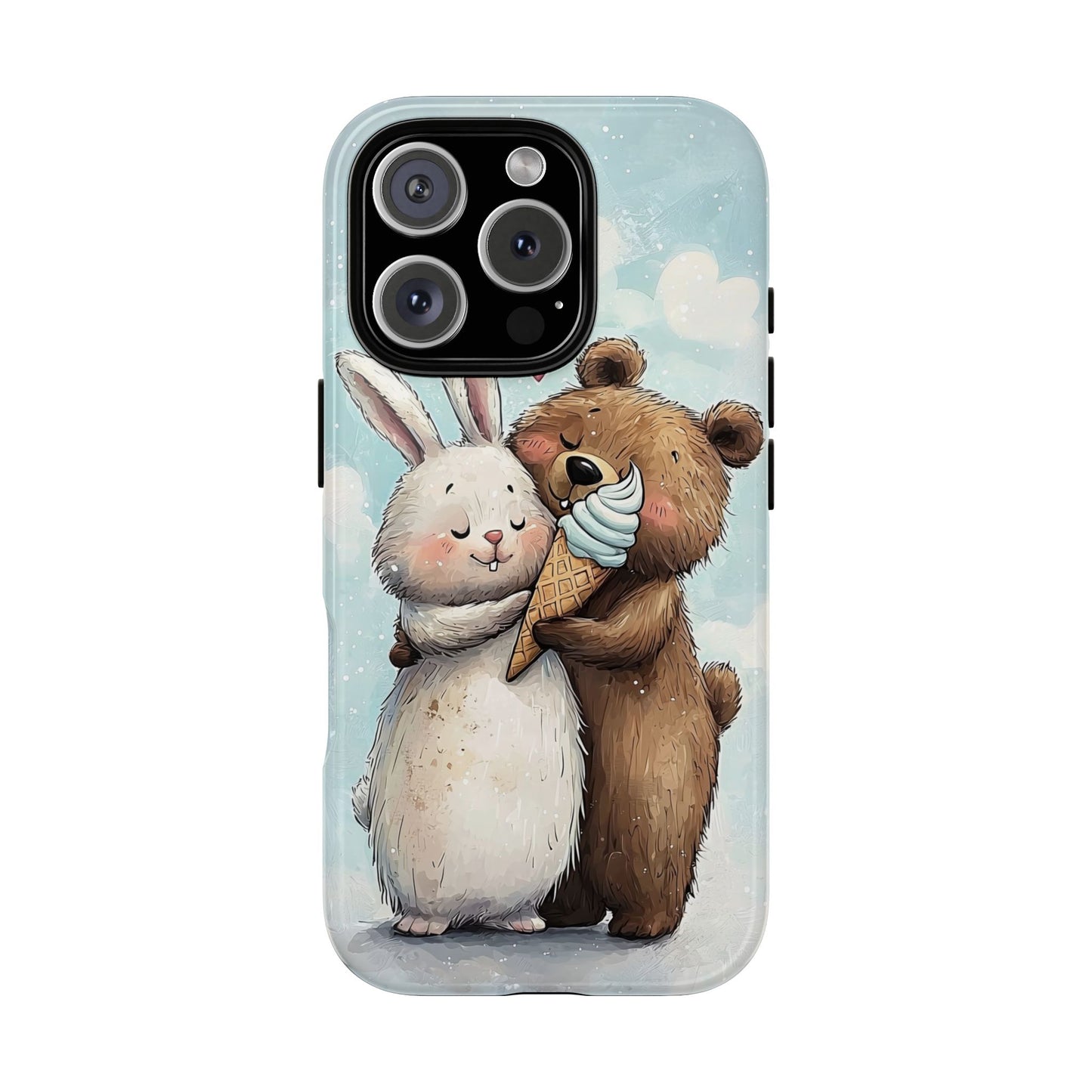 Cozy Bunny & Bear Ice Cream Love - Cute Anime Phone Case for iPhone, Samsung, Google Pixel