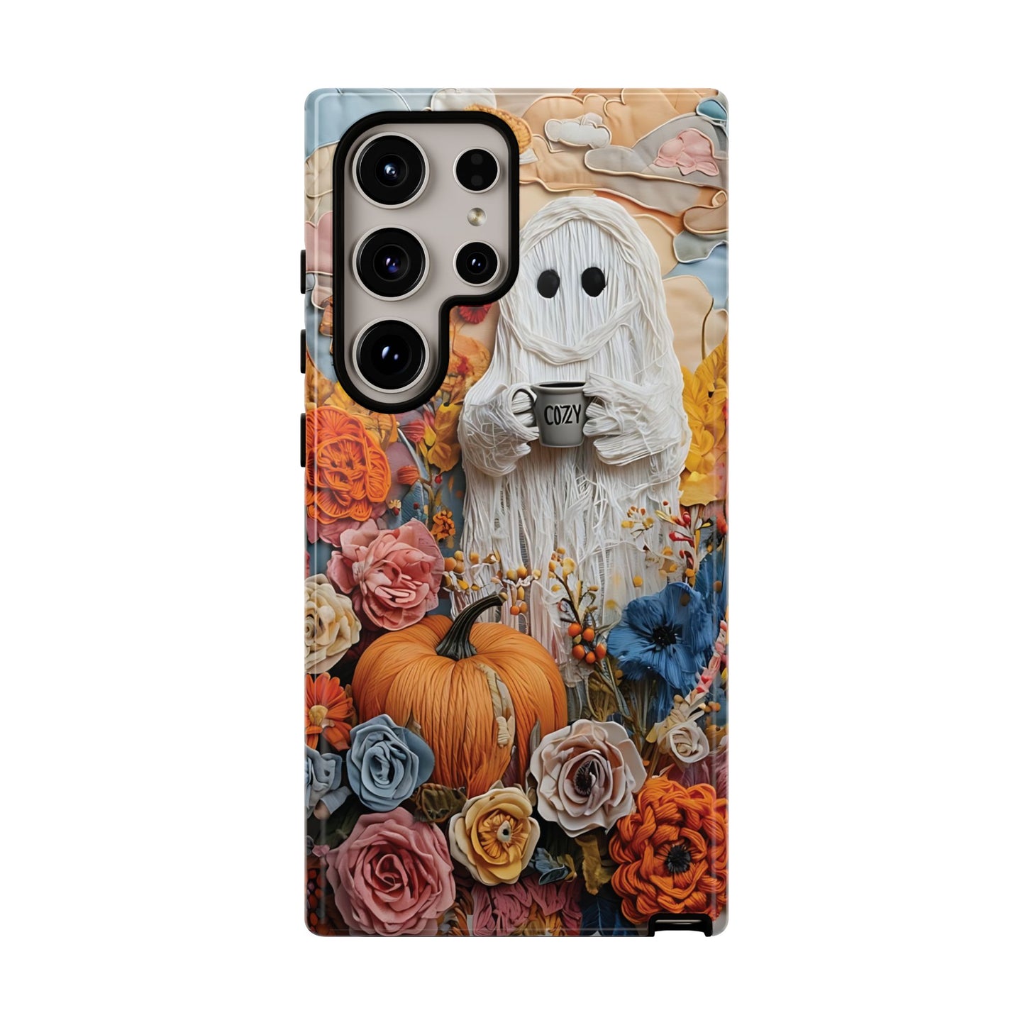 Colorful Whimsical Artwork of Ghost in Autumn Scene phone case design.
