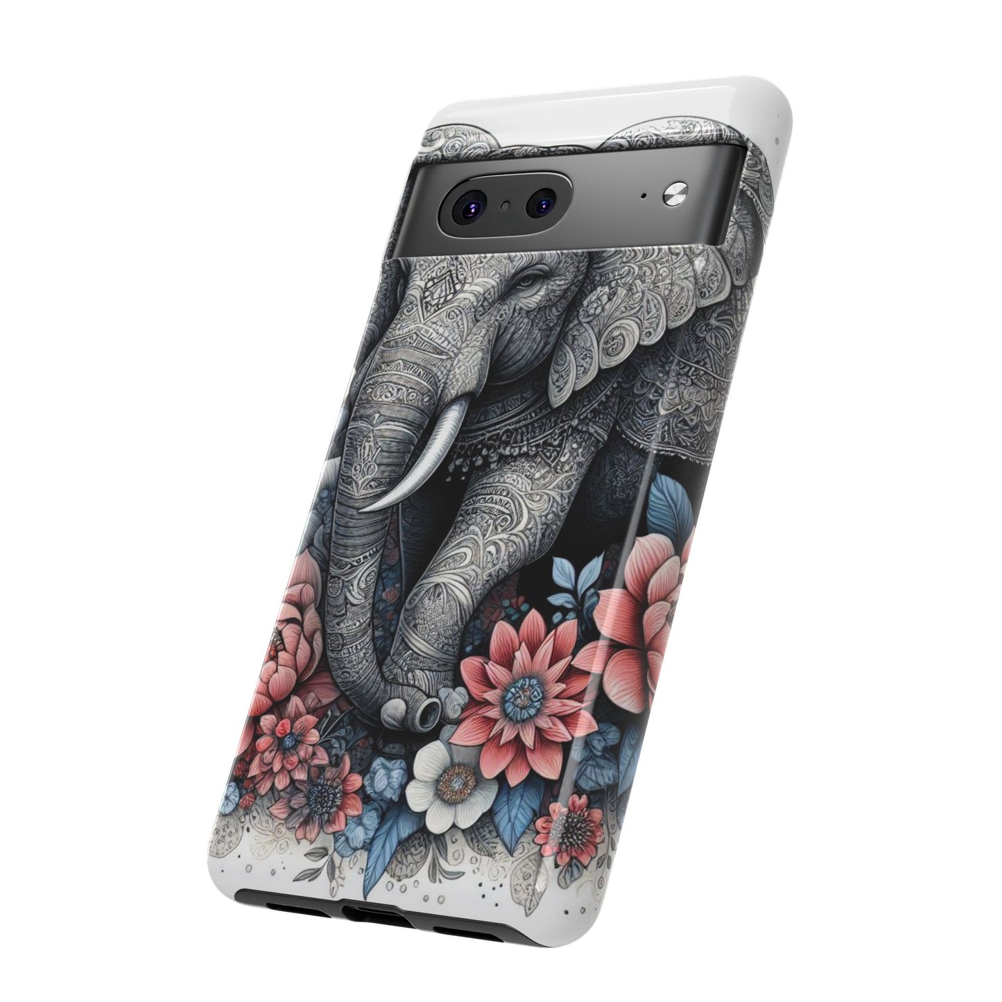 Mandala Elephant Mobile Cover – Elegant Black & White Floral Art