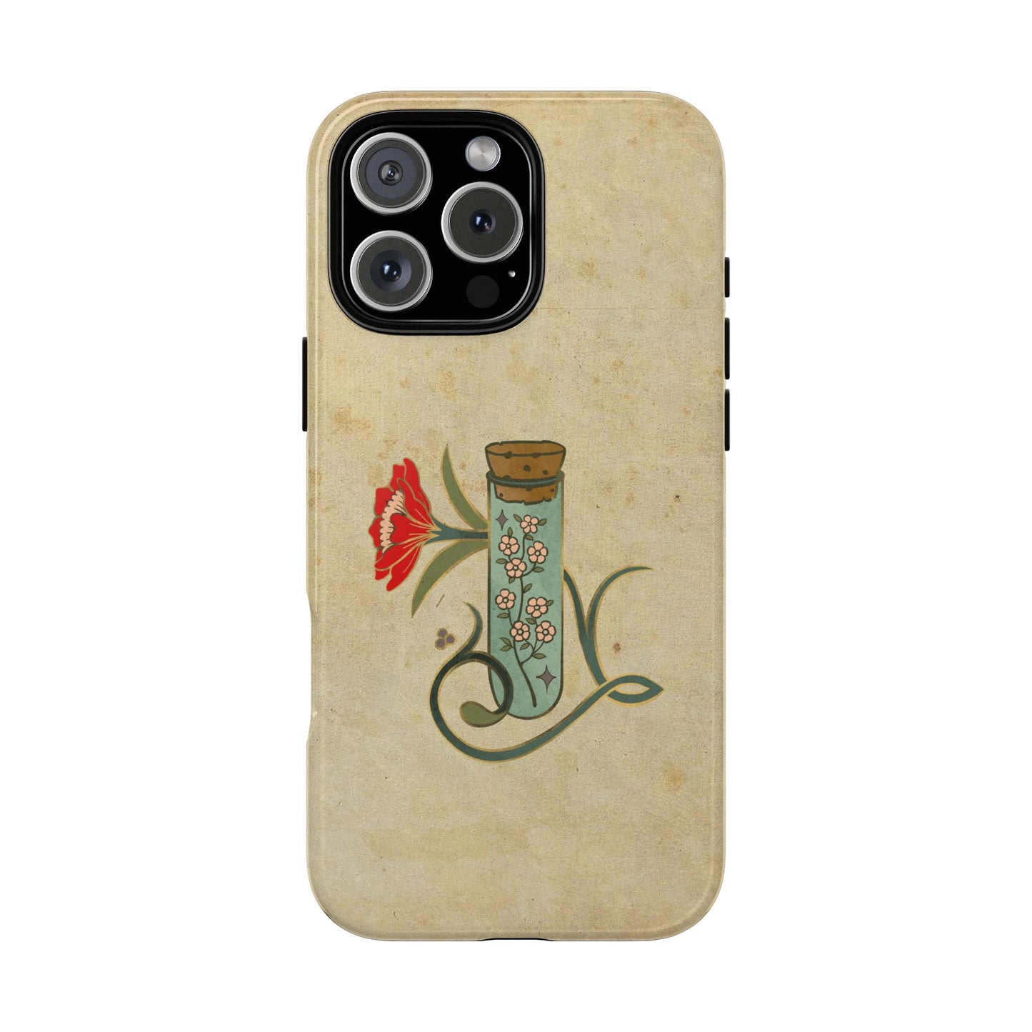 Vintage Floral Glass Tube Phone Case – Minimal Aesthetic, Beige Background (iPhone, Samsung, Pixel)