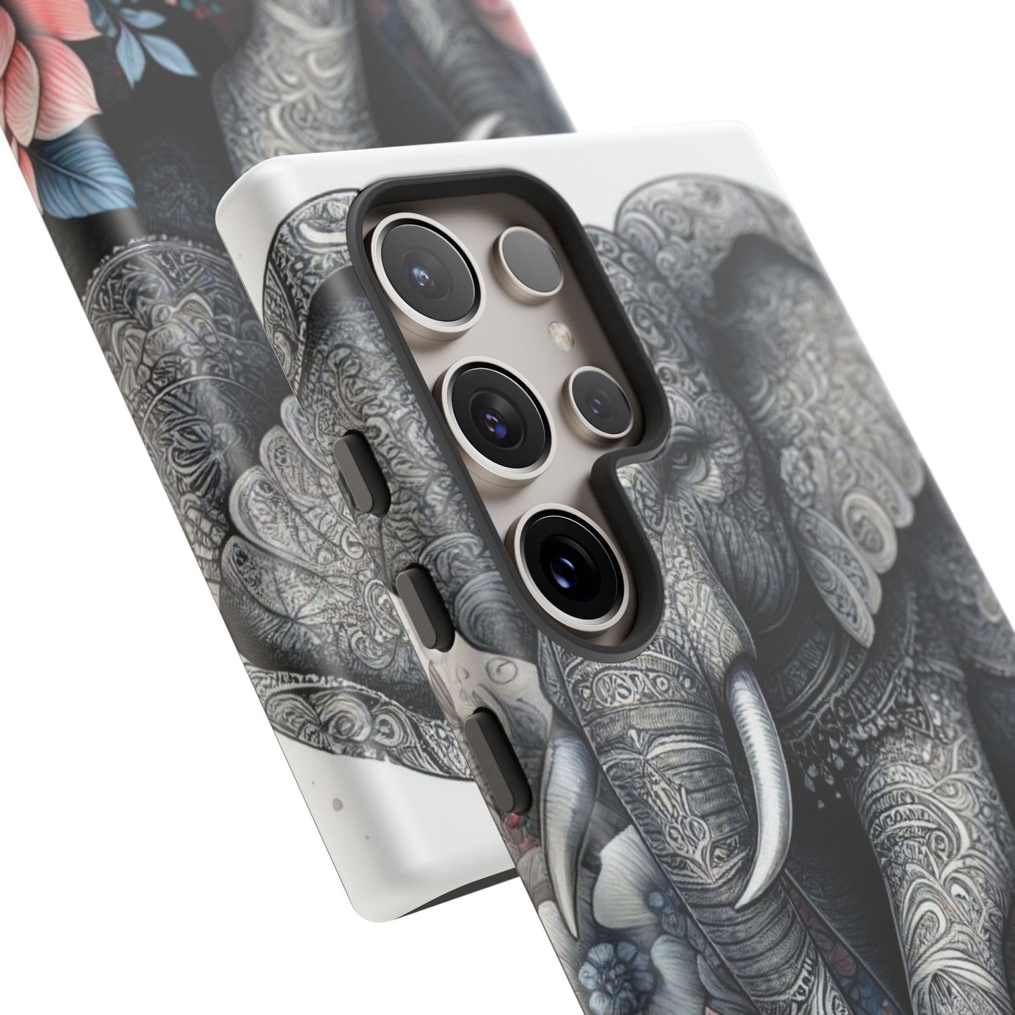 Mandala Elephant Mobile Cover – Elegant Black & White Floral Art