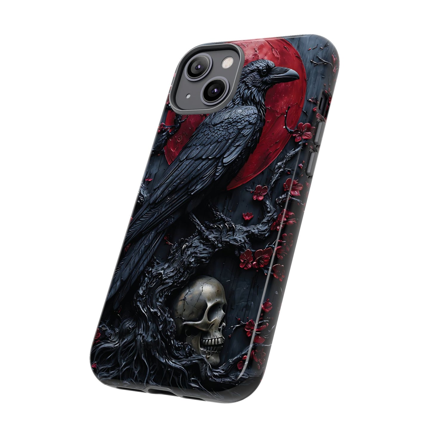 Gothic Sculpture Of Raven On Charcoal Tree Branch phone case design