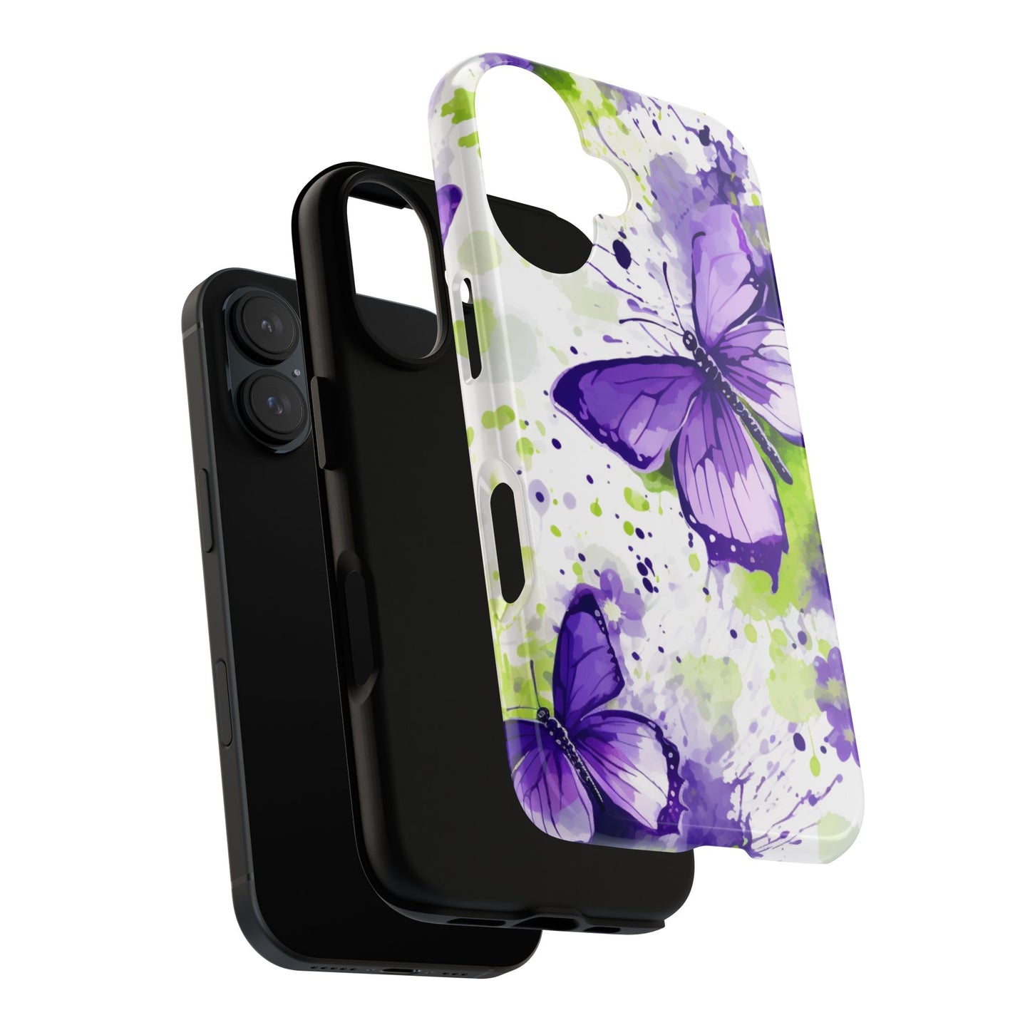 Vibrant Purple Butterfly Splash Mobile Cover – Artistic Green & Violet Aesthetic