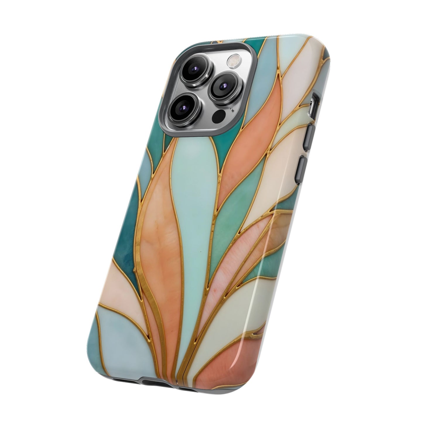 Geometric Leaves: Teal, Peach, and Gold Harmony
