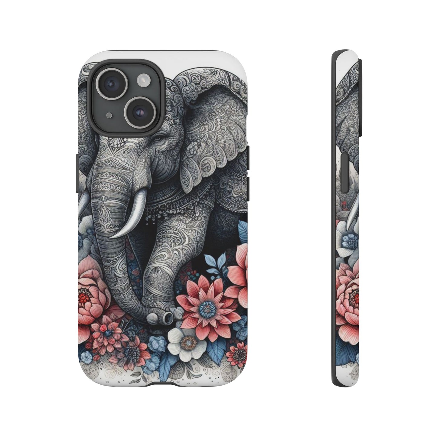 Mandala Elephant Mobile Cover – Elegant Black & White Floral Art