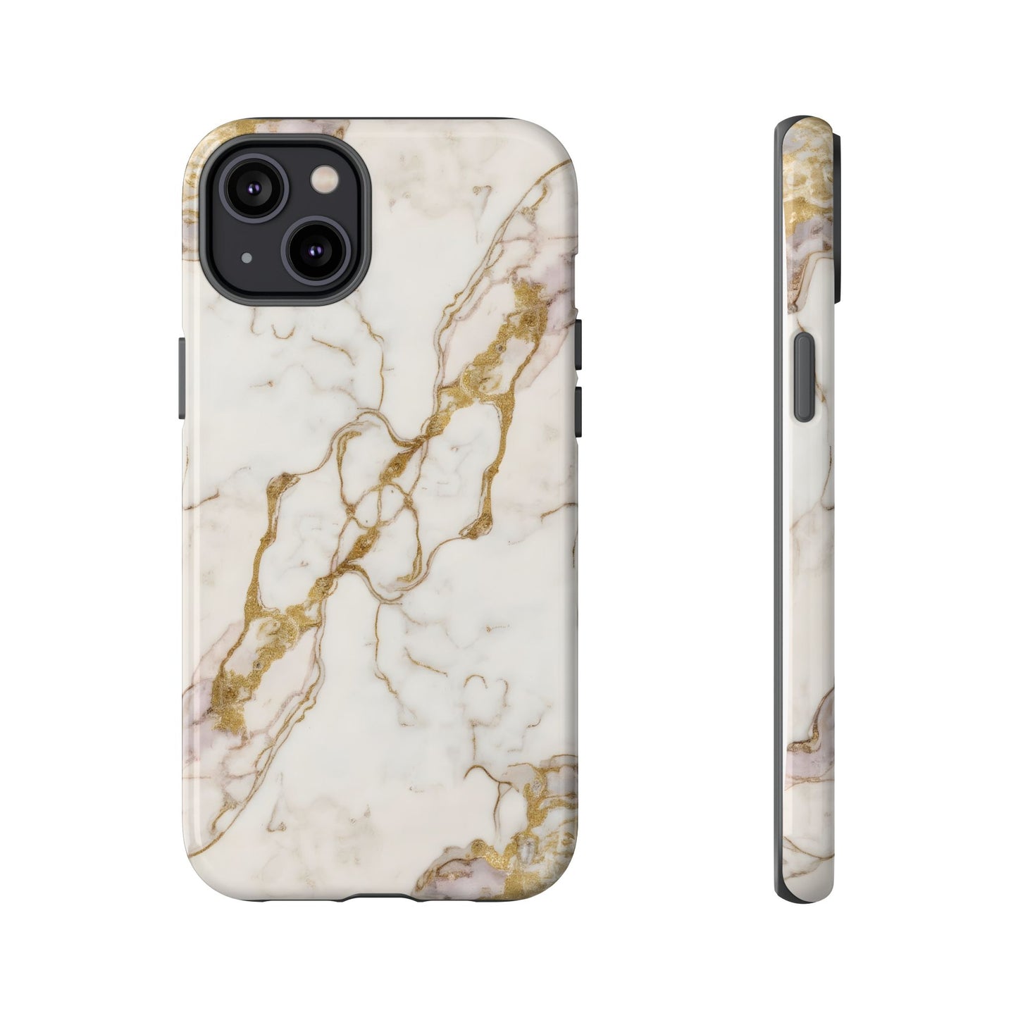 Elegant White and Gold Marble Case Design