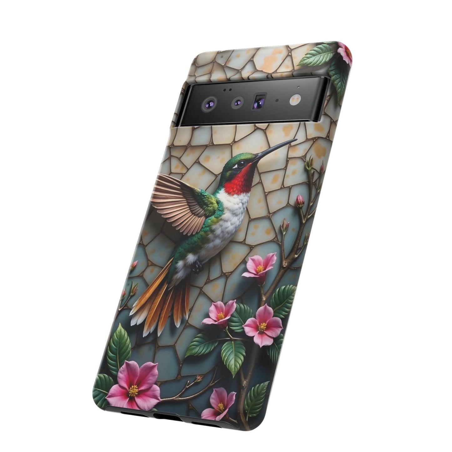 Vivid Hummingbird with Blossoming Branches | Artistic Mosaic Style