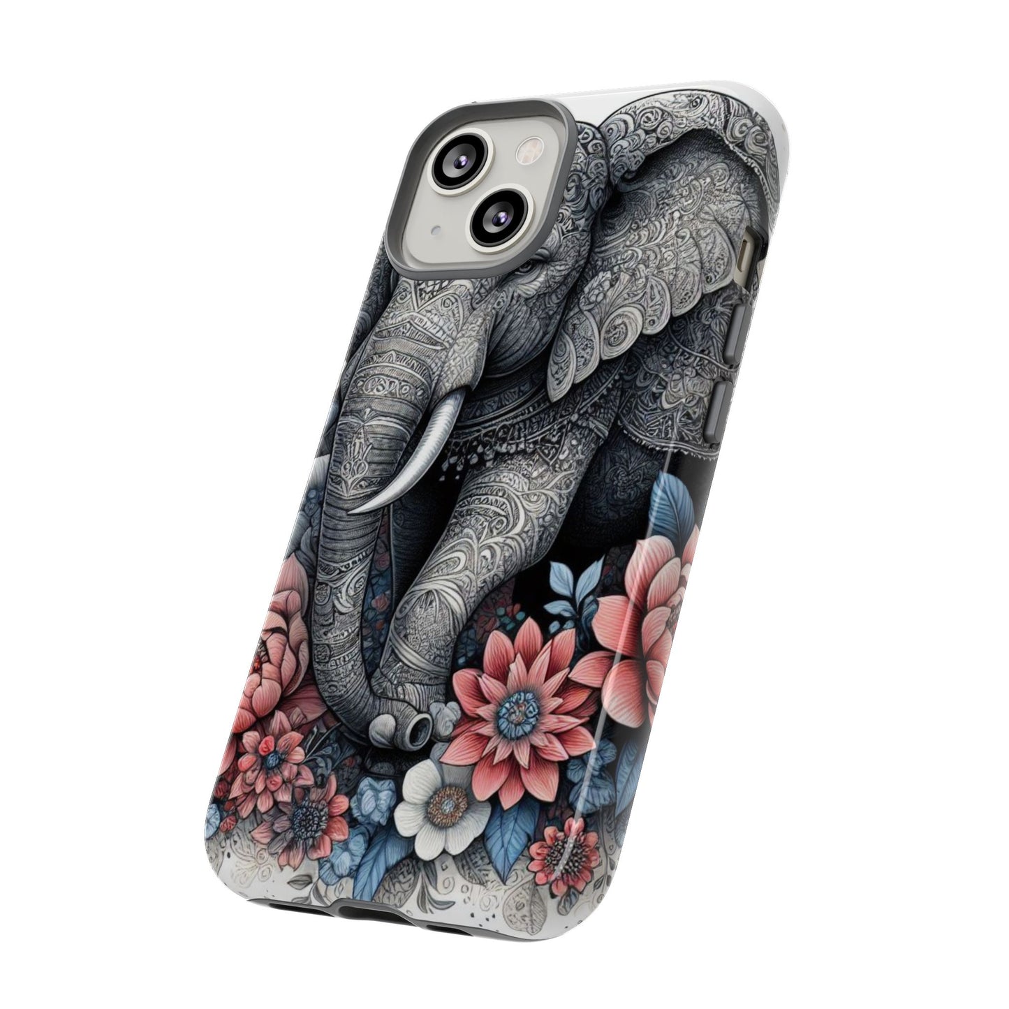 Mandala Elephant Mobile Cover – Elegant Black & White Floral Art
