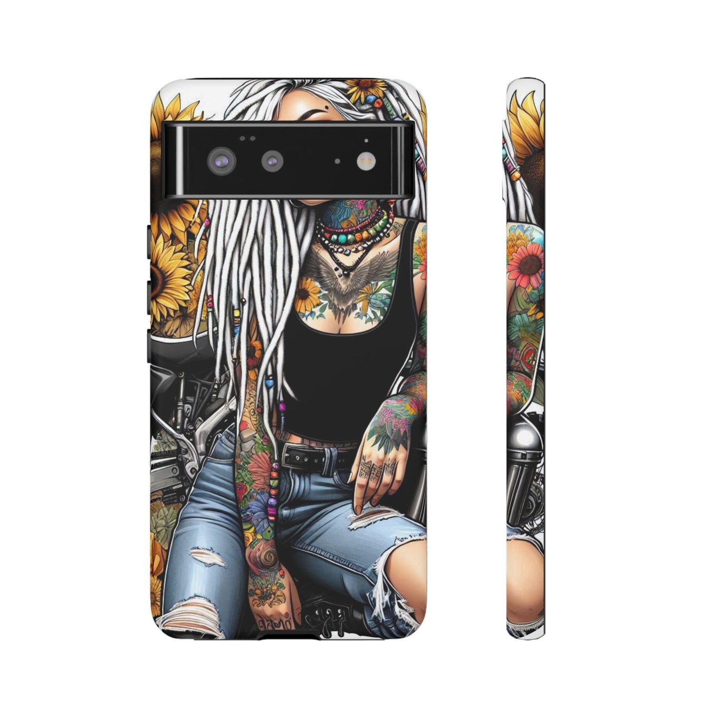 Sunflower Biker Queen – Bohemian Tattooed Rebel Mobile Cover