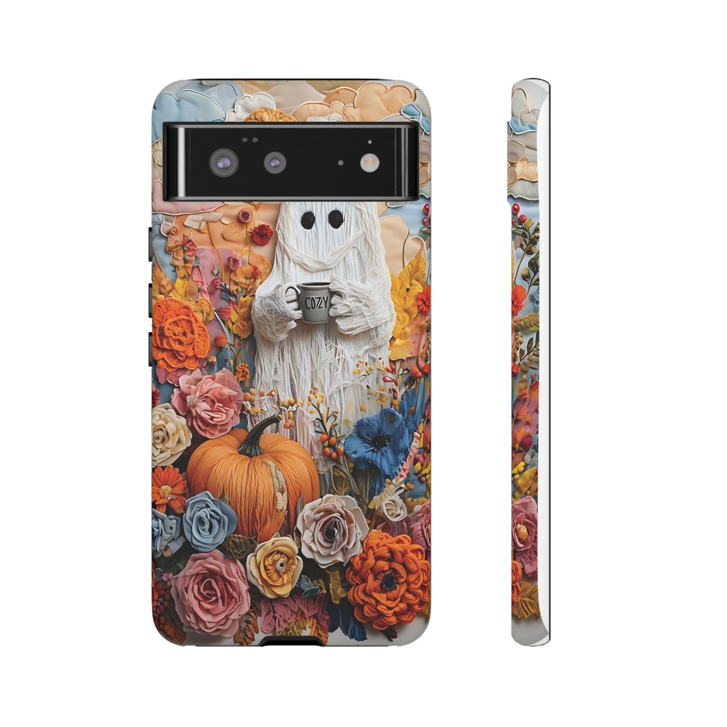 Colorful Whimsical Artwork of Ghost in Autumn Scene phone case design.