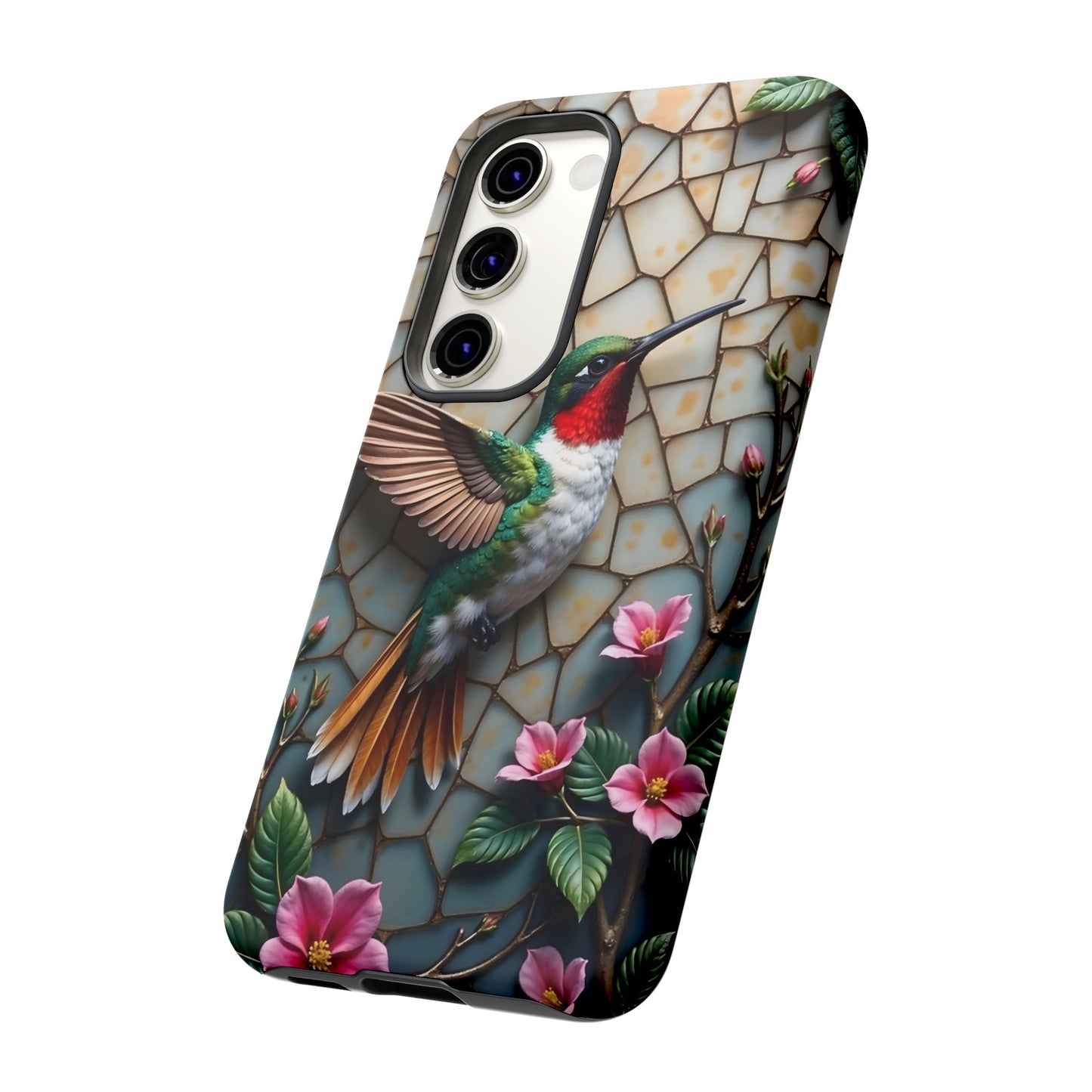 Vivid Hummingbird with Blossoming Branches | Artistic Mosaic Style