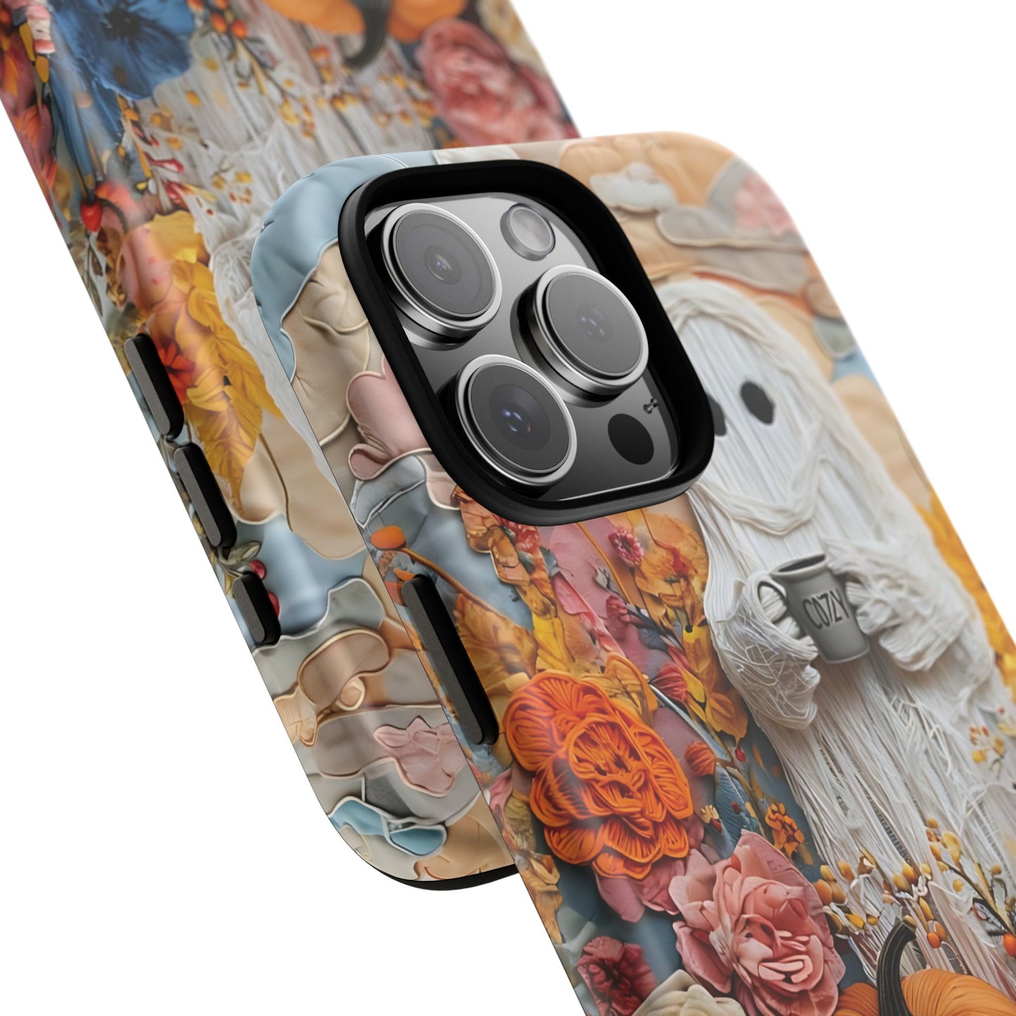 Colorful Whimsical Artwork of Ghost in Autumn Scene phone case design.