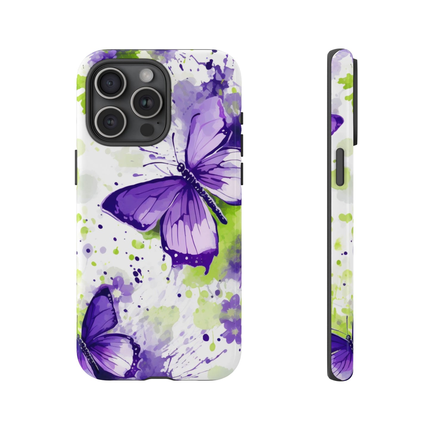 Vibrant Purple Butterfly Splash Mobile Cover – Artistic Green & Violet Aesthetic