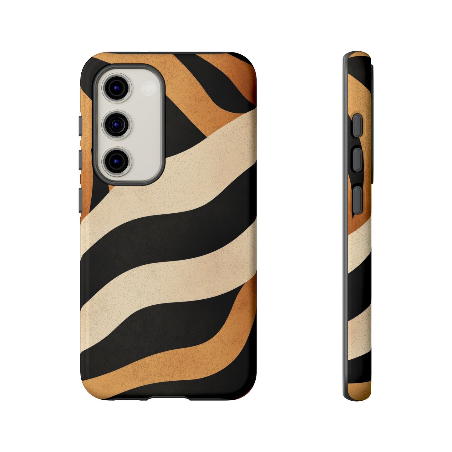 Bold Tiger Stripes Phone Case – Black, Orange & Cream Perfect for iPhone, Samsung & Google Pixel