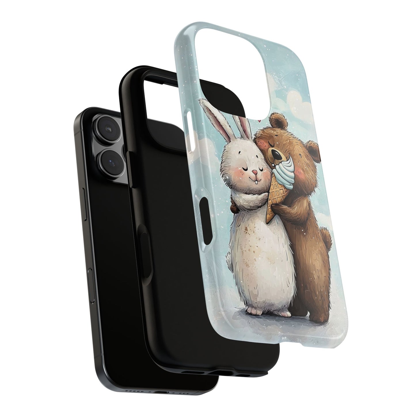 Cozy Bunny & Bear Ice Cream Love - Cute Anime Phone Case for iPhone, Samsung, Google Pixel