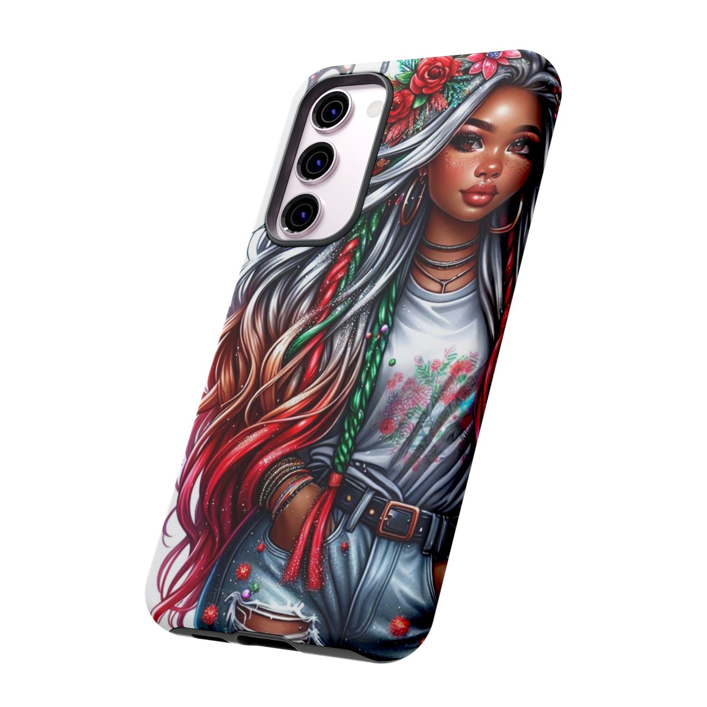 Festive Boho Queen – Holiday Glow & Candy Cane Braids Mobile Cover