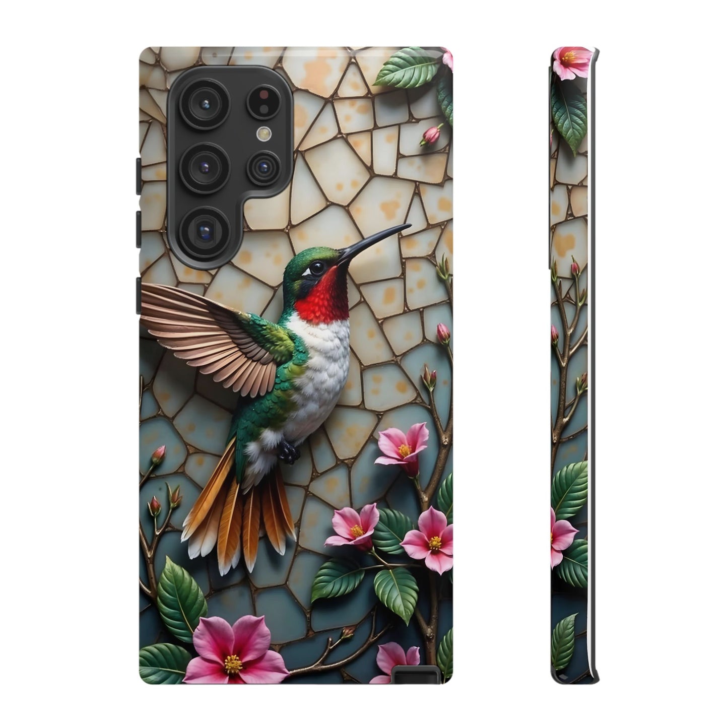 Vivid Hummingbird with Blossoming Branches | Artistic Mosaic Style