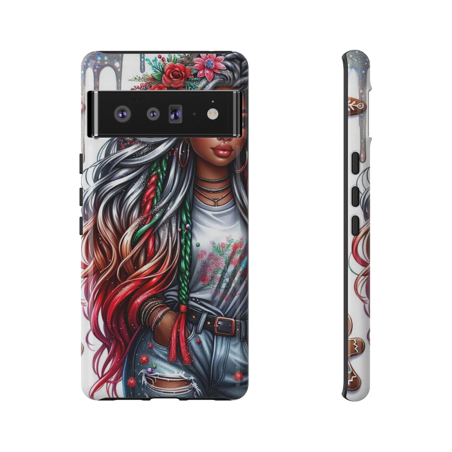 Festive Boho Queen – Holiday Glow & Candy Cane Braids Mobile Cover