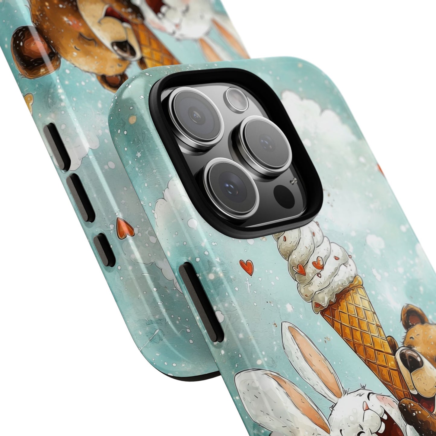 Bear & Bunny Ice Cream Delight - Cute Anime Phone Case for iPhone, Samsung, Google Pixel