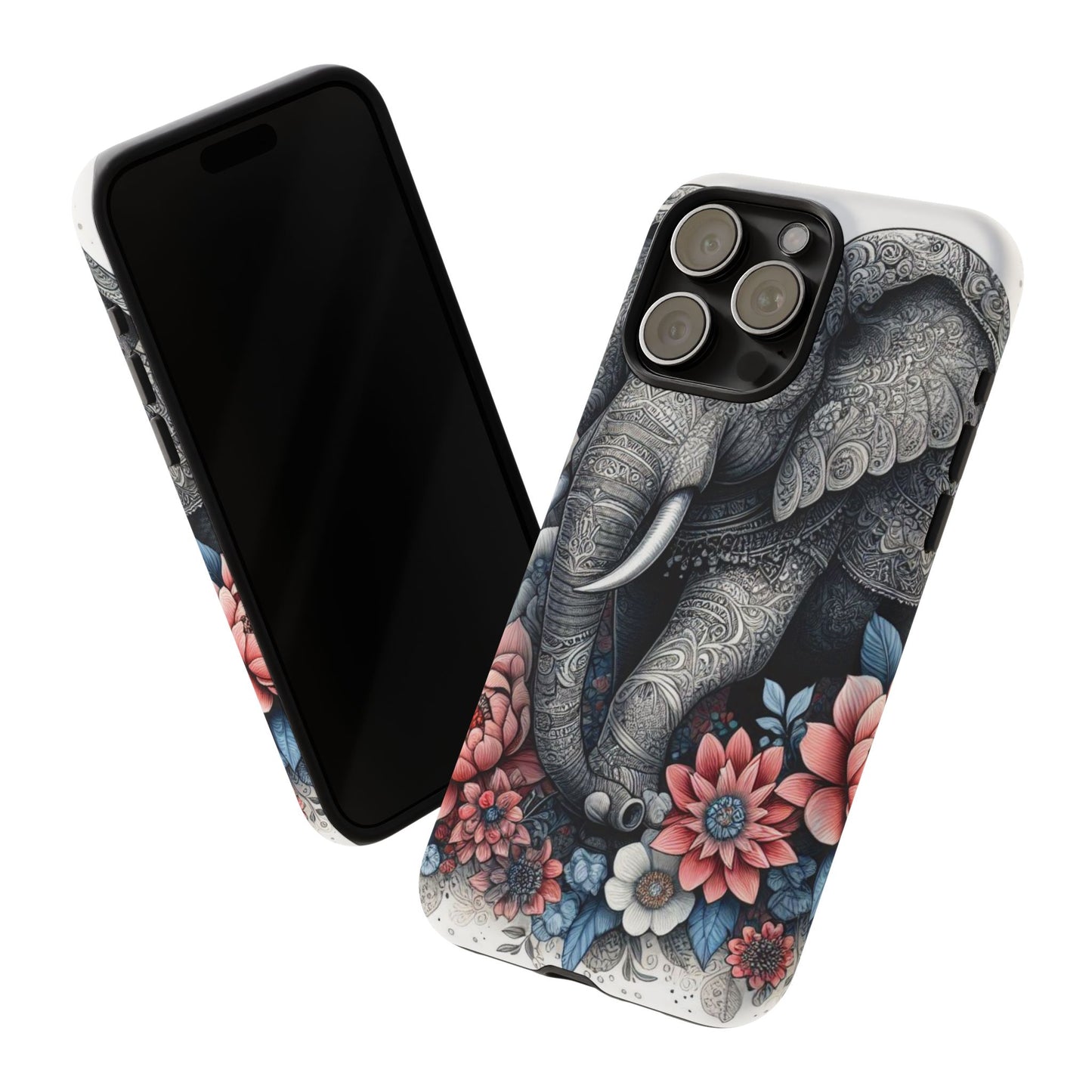 Mandala Elephant Mobile Cover – Elegant Black & White Floral Art