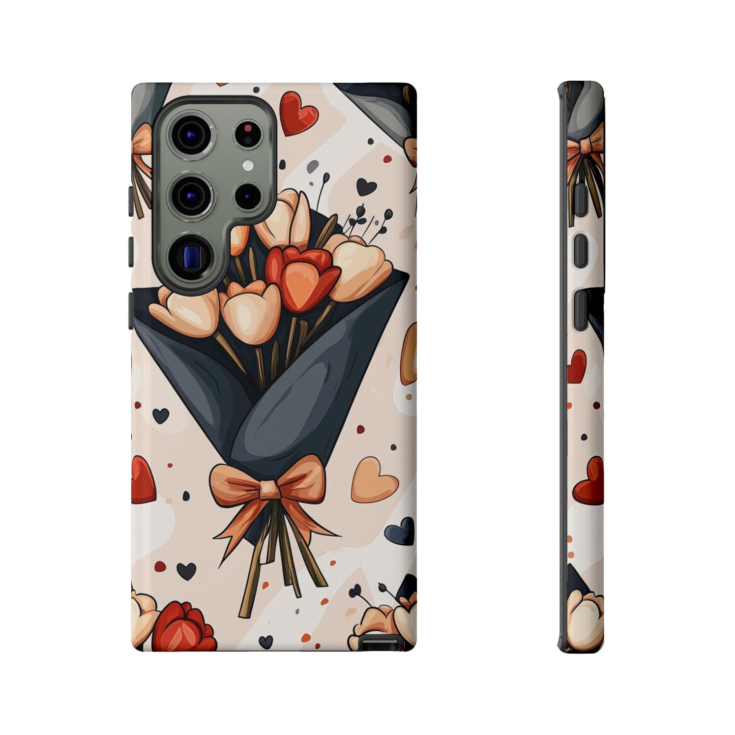 Romantic Bouquet Floral Phone Case for iPhone, Samsung & Pixel | Cute Heart & Flowers Design | Soft Matte Finish