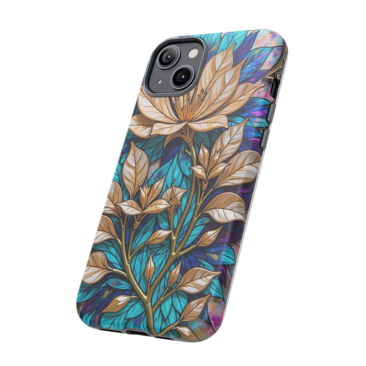 Majestic Golden Blossoms on Mosaic Blue Splendor