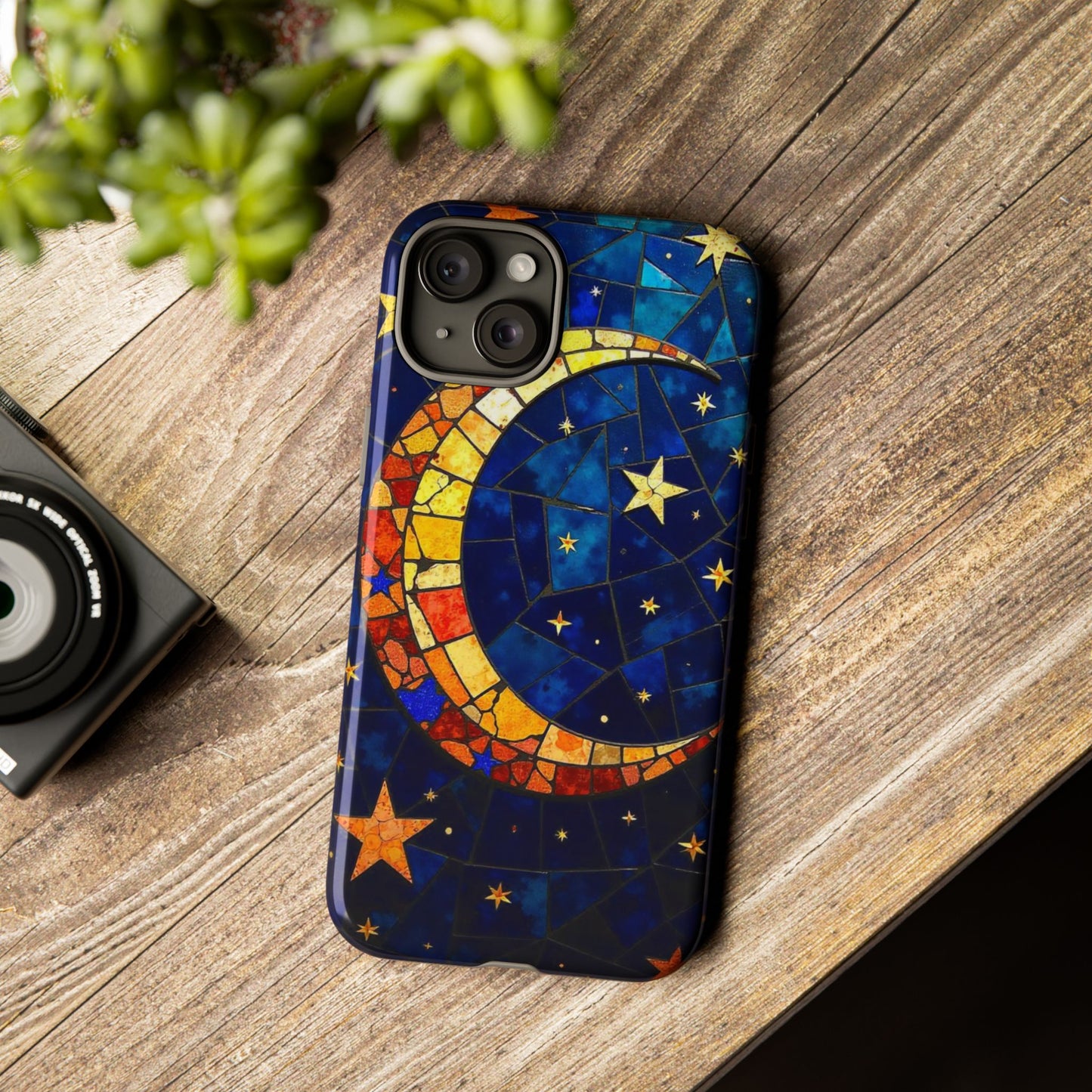 Celestial Crescent: Vibrant Moon and Stars Phone Case