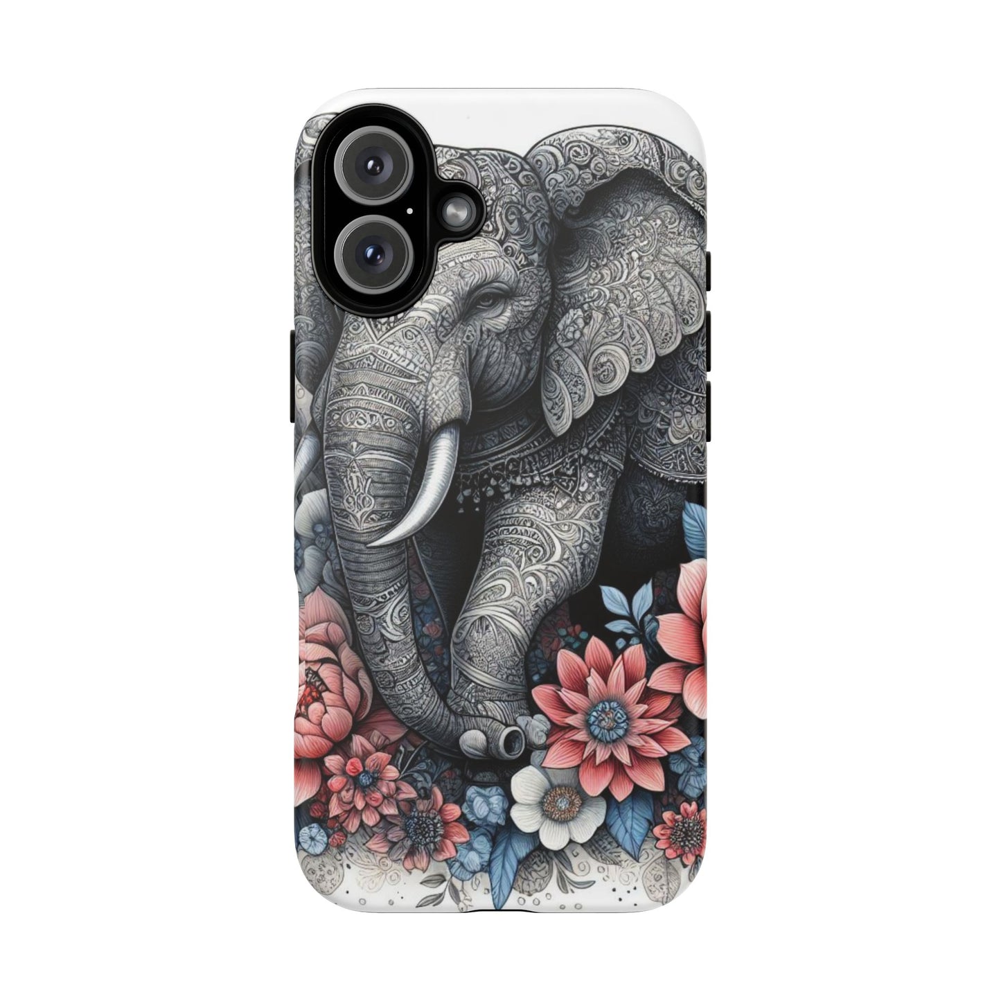 Mandala Elephant Mobile Cover – Elegant Black & White Floral Art