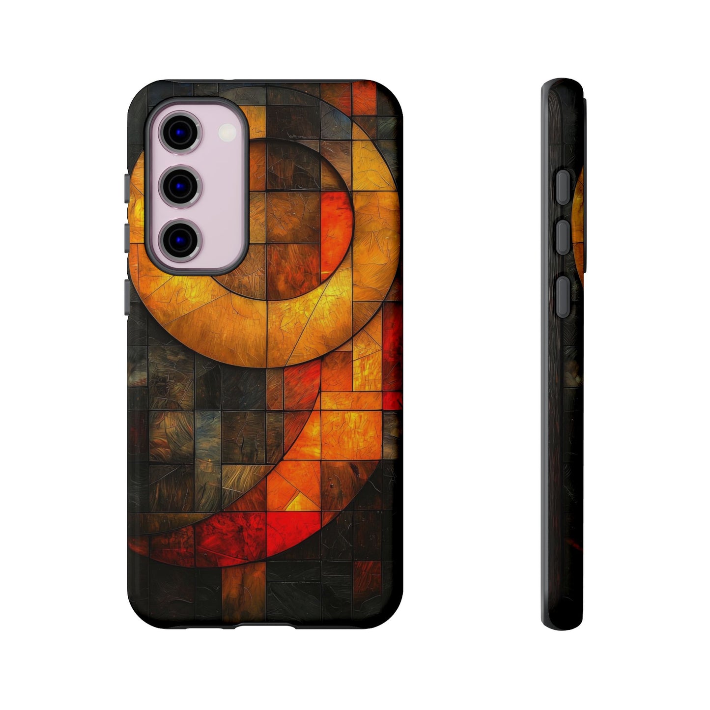 Inferno Spiral – Geometric Stained Glass Art Phone Case for iPhone, Samsung & Pixel