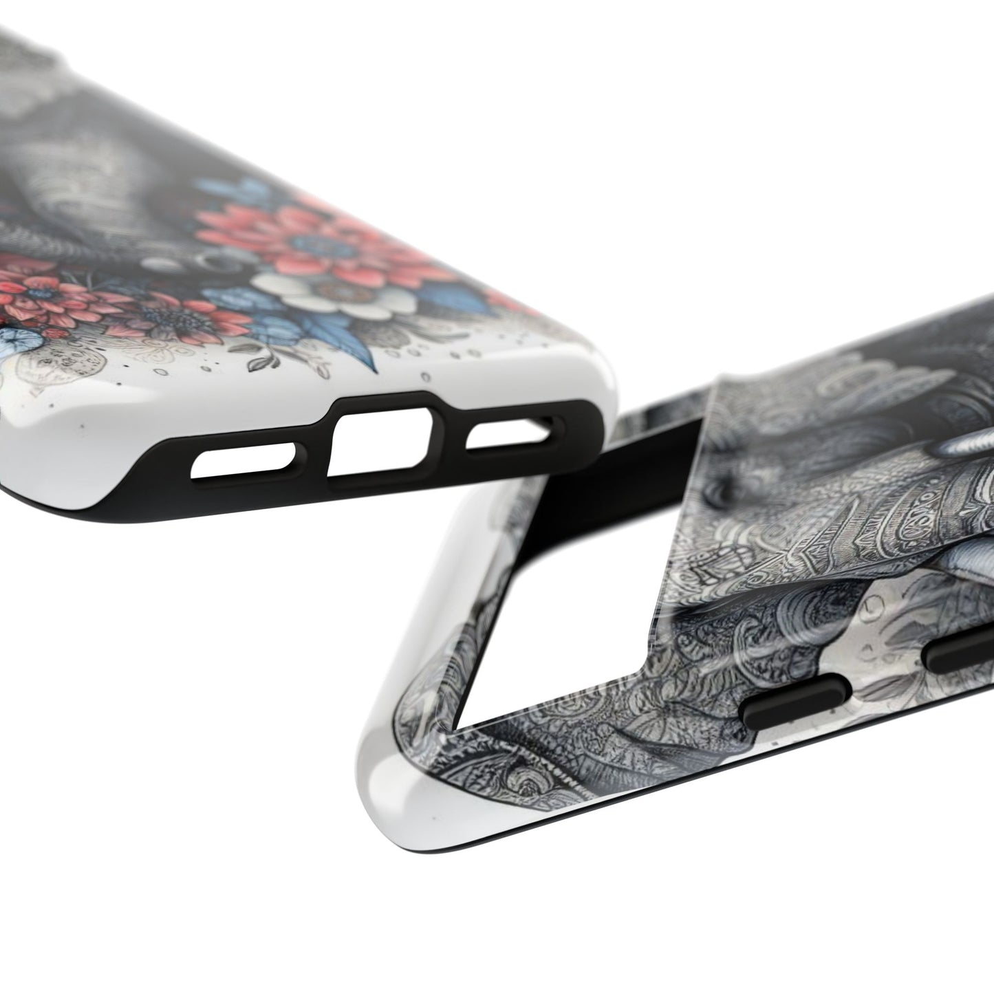Mandala Elephant Mobile Cover – Elegant Black & White Floral Art