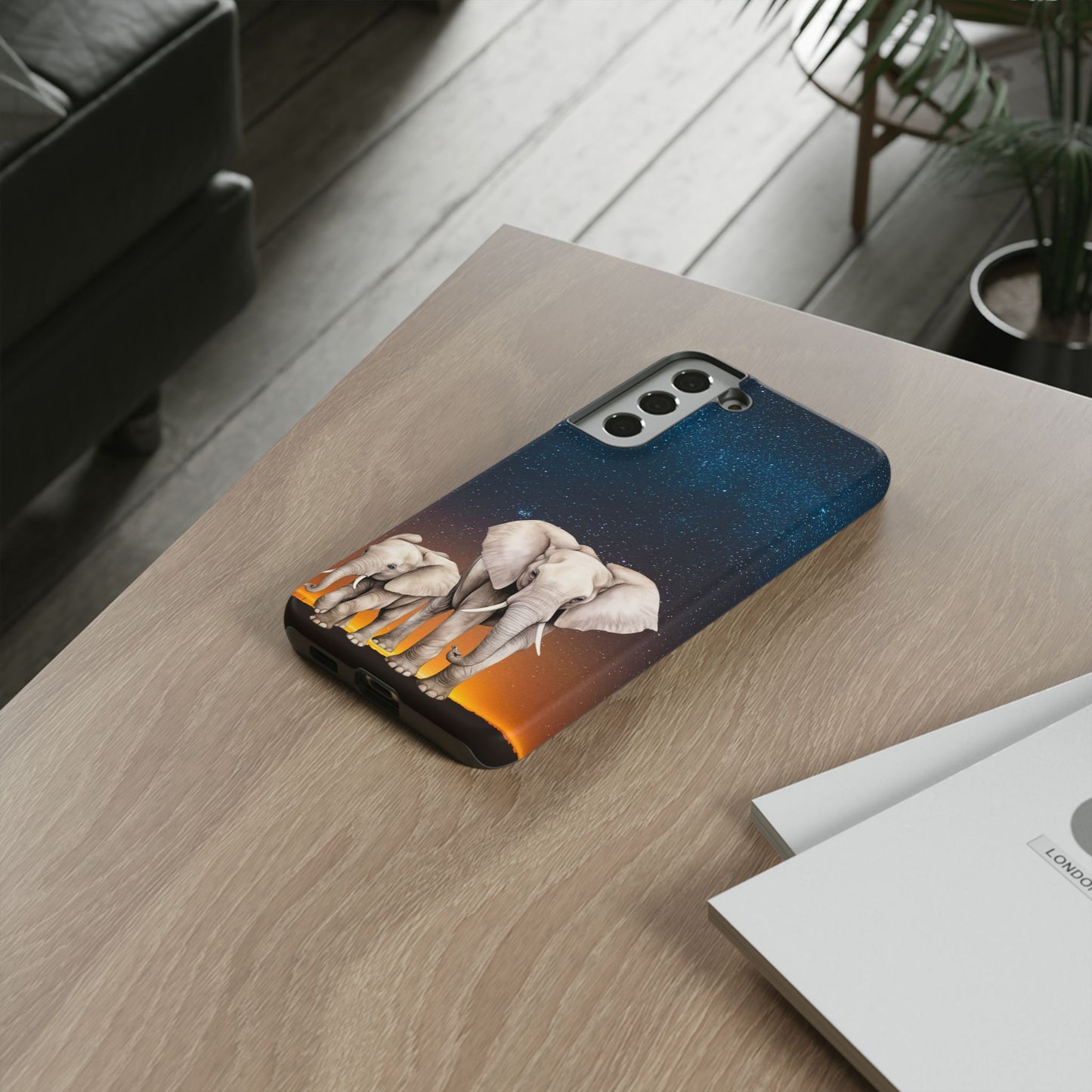 Starry Safari Elephant Family Mobile Cover – Cosmic Wildlife Aesthetic