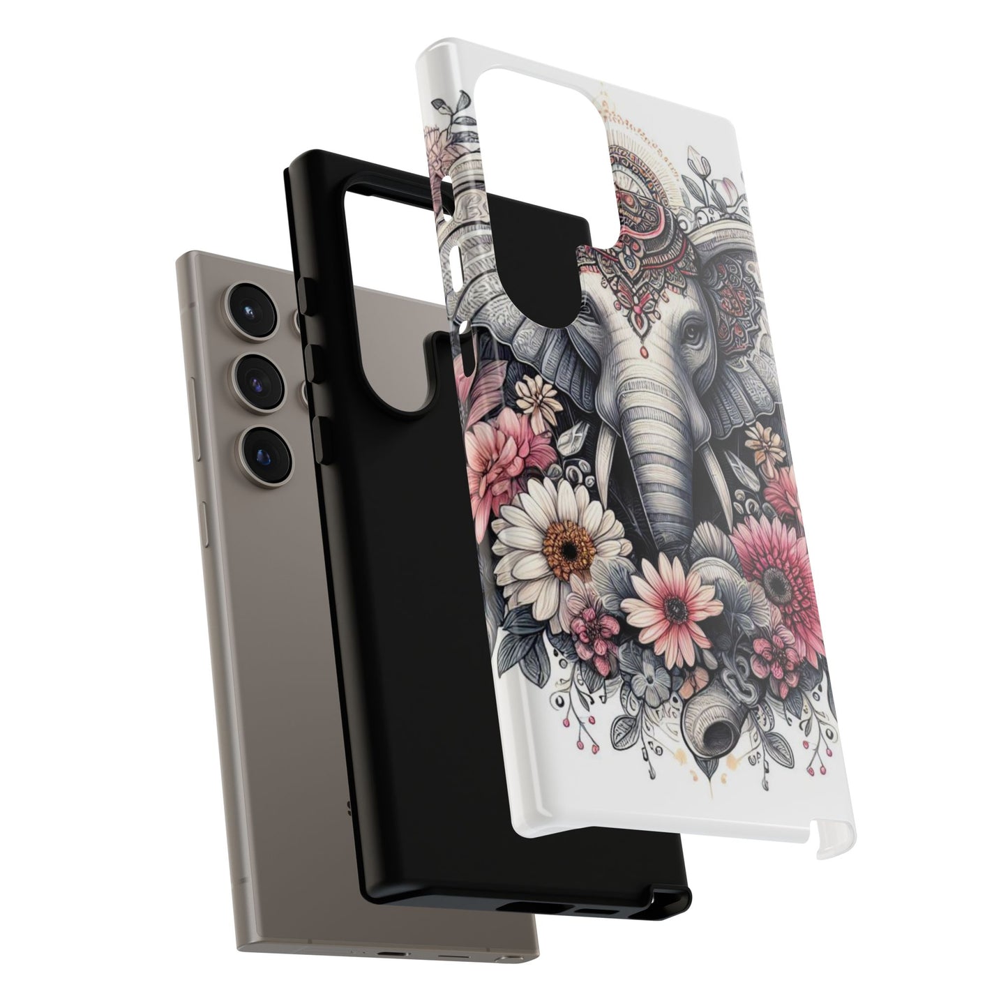 Royal Elephant Mandala Phone Case – Intricate Bohemian Floral Design