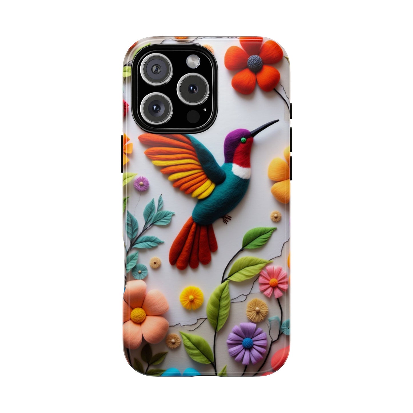 Embroidered Hummingbird with Floral Design | Nature's Elegant Stitch | iPhone 16 Pro